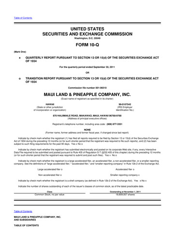 Thumbnail Maui Land & Pineapple Company 10-Q Quarterly Report FY2011 