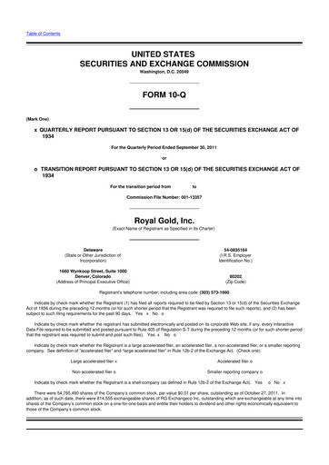 Thumbnail Royal Gold
 10-Q Quarterly Report FY2012 