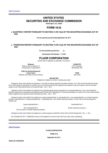 Thumbnail Fluor Corporation
 10-Q Quarterly Report FY2011 