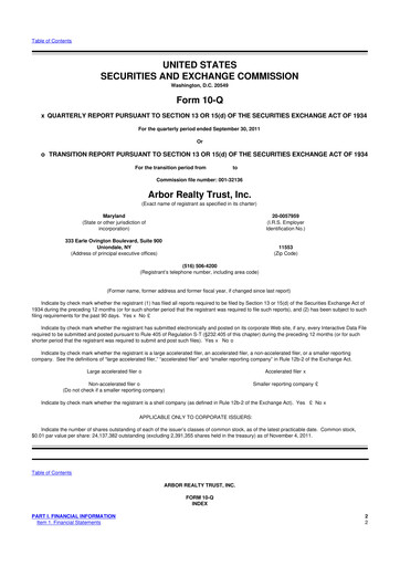 Thumbnail Arbor Realty Trust
 10-Q Quarterly Report FY2011 