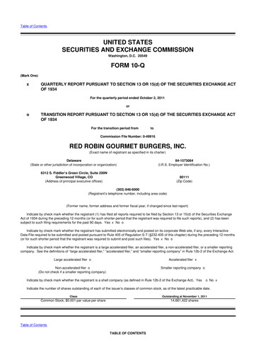 Miniature Red Robin
 10-Q Rapport trimestriel  