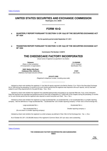 Thumbnail The Cheesecake Factory
 10-Q Quarterly Report FY2011 