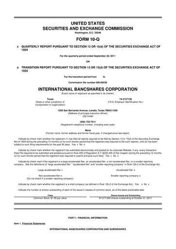 Thumbnail International Bancshares Corp 10-Q Quarterly Report FY2011 