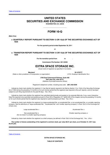 Vorschaubild Extra Space Storage
 10-Q Quartalsbericht 2011 