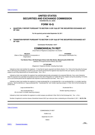 Thumbnail Equity Commonwealth 10-Q Quarterly Report FY2011 