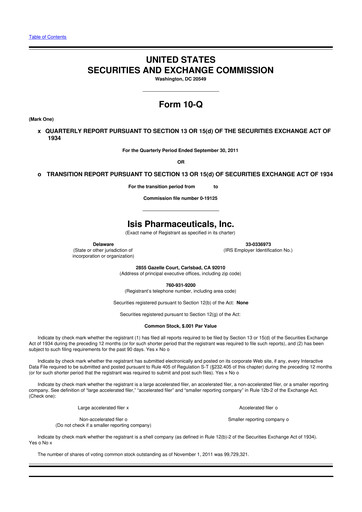 Thumbnail Ionis Pharmaceuticals
 10-Q Quarterly Report FY2011 