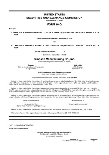 Thumbnail Simpson Manufacturing Company
 10-Q Quarterly Report FY2011 