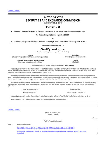Thumbnail Steel Dynamics
 10-Q Quarterly Report FY2011 
