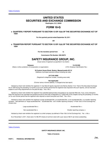 Thumbnail Safety Insurance
 10-Q Quarterly Report FY2011 