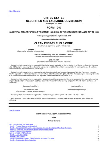 Miniature Clean Energy Fuels 10-Q Rapport trimestriel 2011 