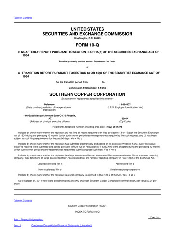 Thumbnail Southern Copper 10-Q Quarterly Report FY2011 