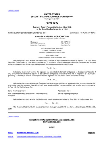 Thumbnail Monster Beverage 10-Q Quarterly Report FY2011 