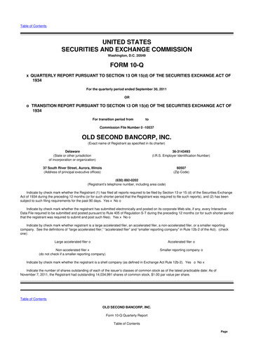 Vorschaubild Old Second Bancorp 10-Q Quartalsbericht 2011 