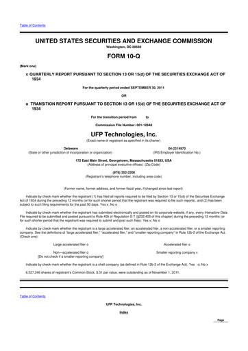 Vorschaubild UFP Technologies
 10-Q Quartalsbericht 2011 