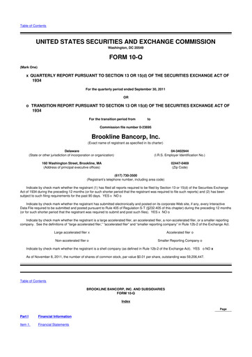 Thumbnail Brookline Bancorp 10-Q Quarterly Report FY2011 