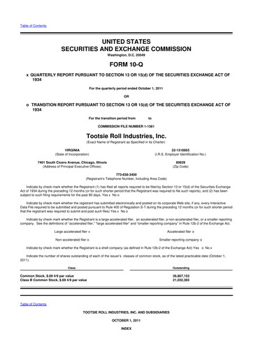 Thumbnail Tootsie Roll Industries
 10-Q Quarterly Report FY2011 
