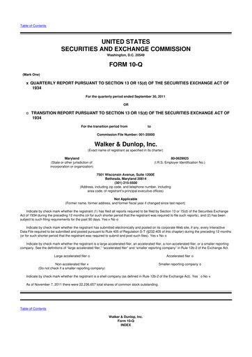 Miniature Walker & Dunlop

 10-Q Rapport trimestriel 2011 