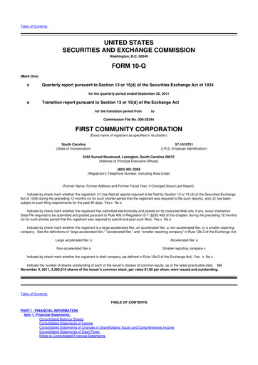Thumbnail First Community Corporation 10-Q Quarterly Report FY2011 