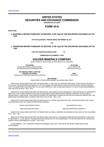 Thumbnail Golden Minerals
 10-Q Quarterly Report FY2011 
