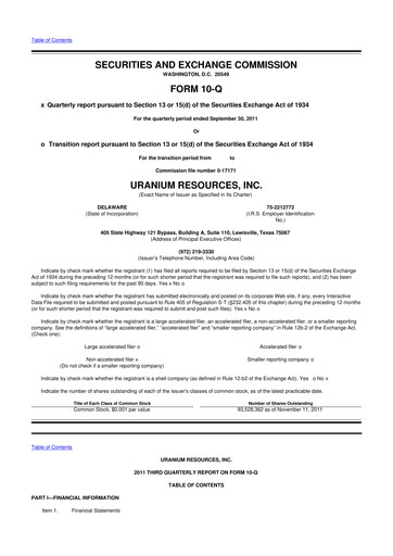 Thumbnail Westwater Resources
 10-Q Quarterly Report FY2011 