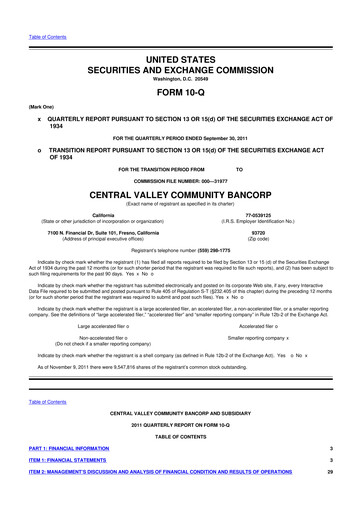 Thumbnail Community West Bancshares 10-Q Quarterly Report FY2011 