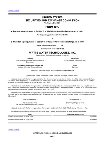 Thumbnail Watts Water Technologies
 10-Q Quarterly Report FY2011 
