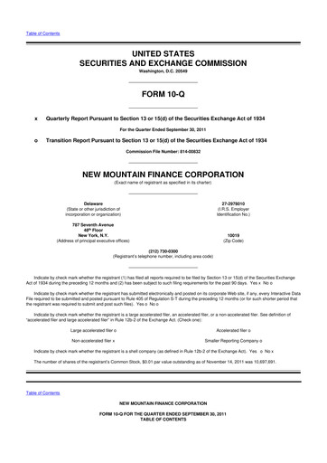 Miniature New Mountain Finance Corporation 10-Q Rapport trimestriel  