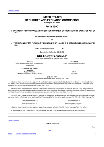 Miniature NGL Energy Partners
 10-Q Rapport trimestriel 2012 