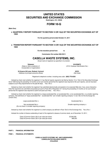 Thumbnail Casella Waste Systems
 10-Q Quarterly Report FY2012 