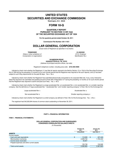 Thumbnail Dollar General 10-Q Quarterly Report FY2011 