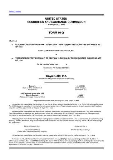 Thumbnail Royal Gold
 10-Q Quarterly Report FY2012 