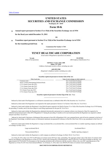 Thumbnail Tenet Healthcare 10-K Annual Report 2011