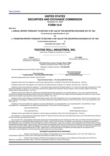 Thumbnail Tootsie Roll Industries
 10-K Annual Report 2011