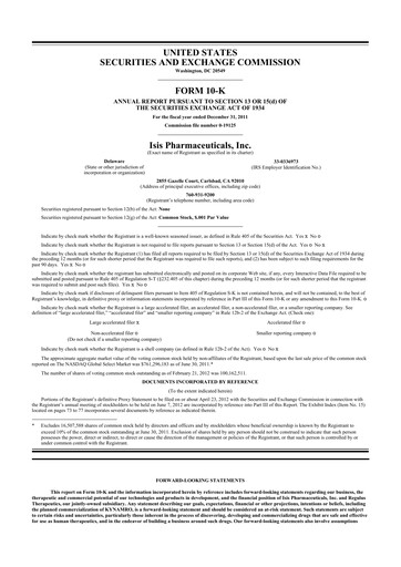 Thumbnail Ionis Pharmaceuticals
 10-K Annual Report 2011