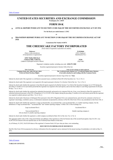 Thumbnail The Cheesecake Factory
 10-K Annual Report 2011