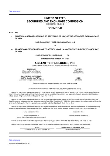 Thumbnail Agilent Technologies 10-Q Quarterly Report FY2011 
