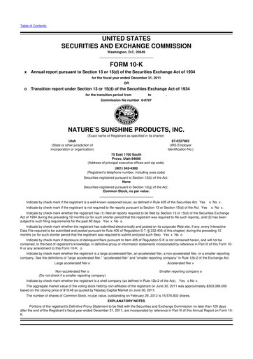 Vorschaubild Nature's Sunshine Products 10-K Jahresbericht 2011