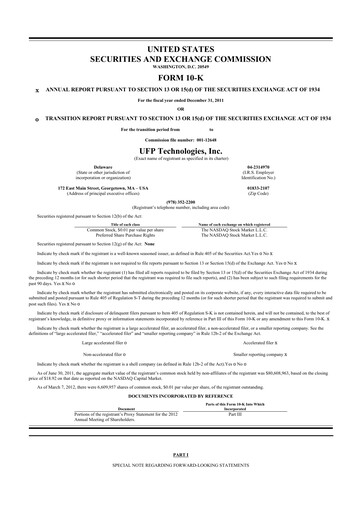 Thumbnail UFP Technologies
 10-K Annual Report 2011