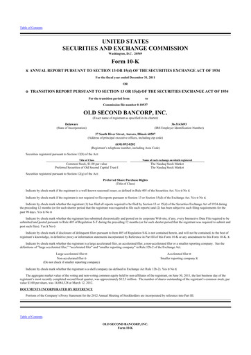 Thumbnail Old Second Bancorp 10-K Annual Report 2011