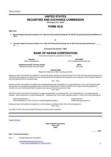 Thumbnail Bank of Hawaii
 10-Q Quarterly Report FY2012 