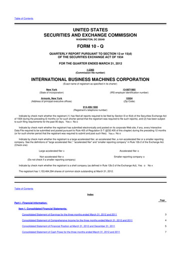 Thumbnail IBM 10-Q Quarterly Report FY2012 