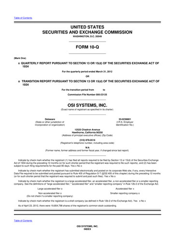 Miniature OSI Systems
 10-Q Rapport trimestriel 2012 