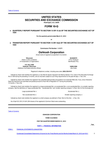 Thumbnail Oshkosh Corporation
 10-Q Quarterly Report FY2012 