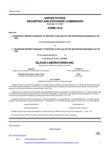 Thumbnail Silicon Labs
 10-Q Quarterly Report FY2012 
