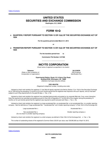 Thumbnail Incyte 10-Q Quarterly Report FY2012 