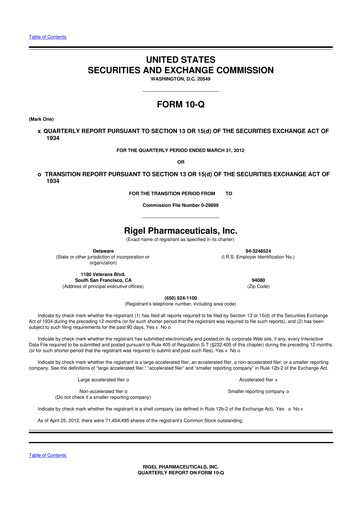 Thumbnail Rigel Pharmaceuticals 10-Q Quarterly Report FY2012 