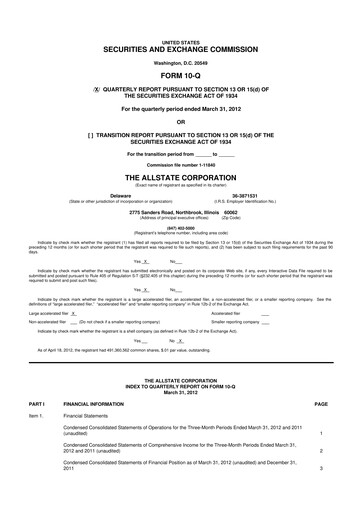 Thumbnail Allstate 10-Q Quarterly Report FY2012 