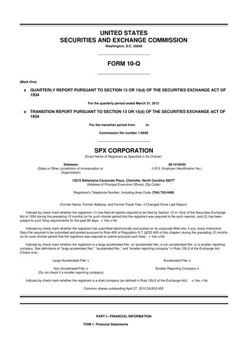 Thumbnail SPX Technologies 10-Q Quarterly Report FY2012 