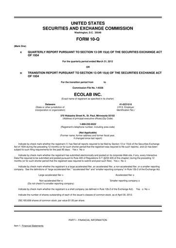 Thumbnail Ecolab 10-Q Quarterly Report FY2012 
