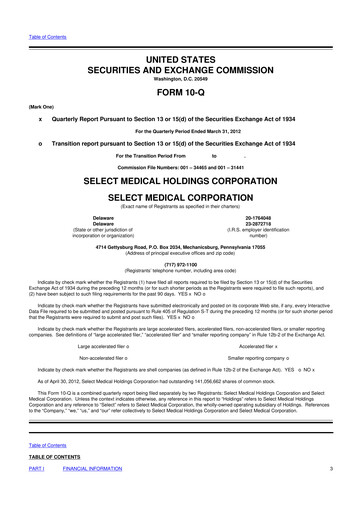 Miniature Select Medical Holdings 10-Q Rapport trimestriel 2012 